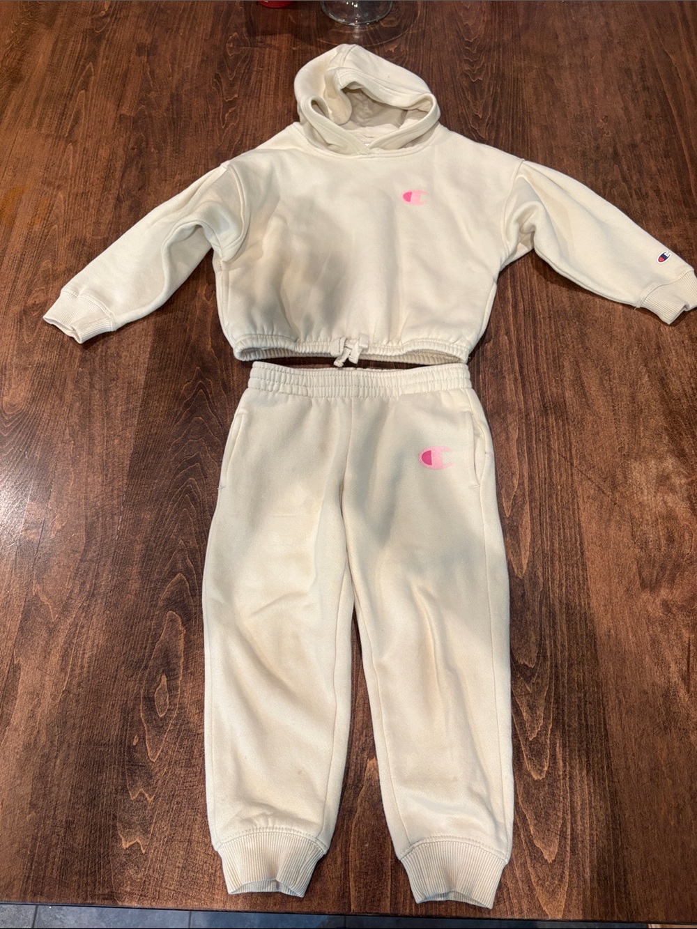 Champion Kids Cream Sweatshirt & Joggers Set with Pink Logo